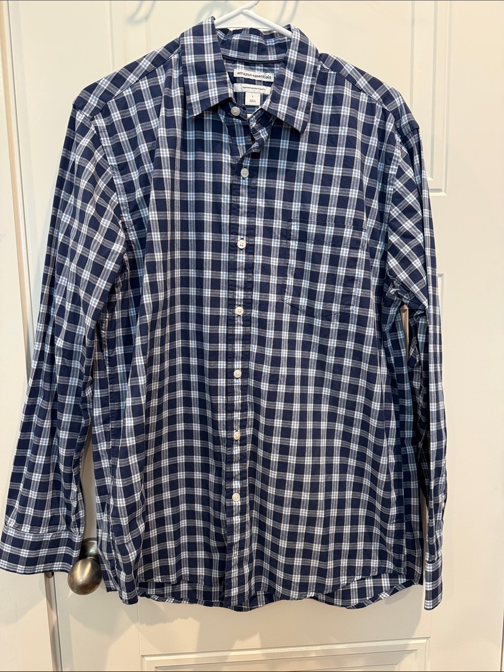 Amazon Essentials Men’s Blue and White Plaid Button-Down Shirt